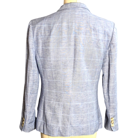 Banana Republic Linen Blend Plaid Blazer Size Petite 2 - Picture 3 of 11